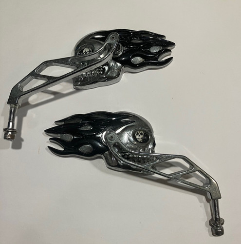 Pair custom chrome flame skull - custom,